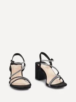 Linzi Black Kira Strappy Diamante Block Heeled Sandals