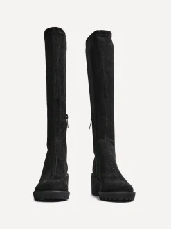 Linzi Black Kortina Brown Suede High Leg Boots With Wedged Heel