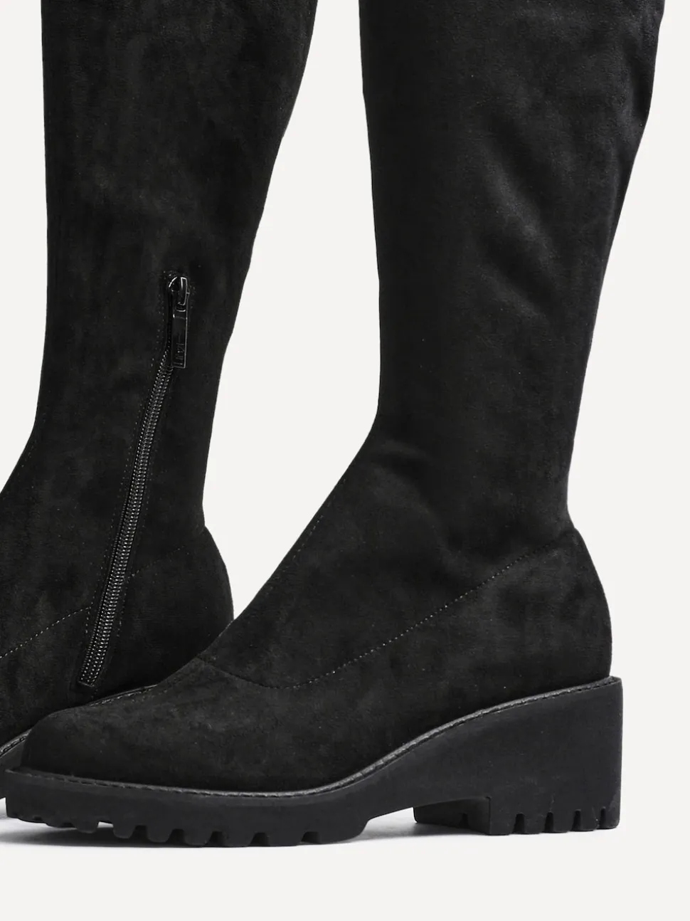 Linzi Black Kortina Brown Suede High Leg Boots With Wedged Heel