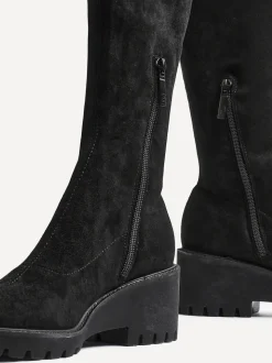 Linzi Black Kortina Brown Suede High Leg Boots With Wedged Heel