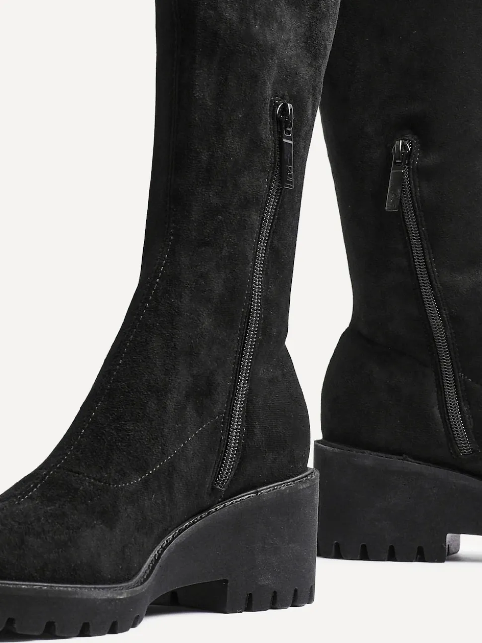 Linzi Black Kortina Brown Suede High Leg Boots With Wedged Heel