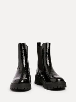 Linzi Black Landon Chunky Croc Mix Ankle Boots With Stud Detail Sole