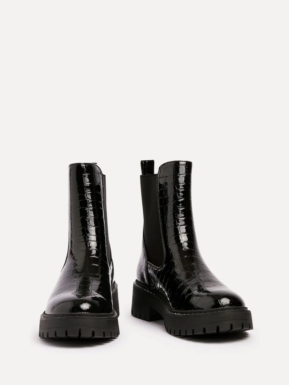 Linzi Black Landon Chunky Croc Mix Ankle Boots With Stud Detail Sole