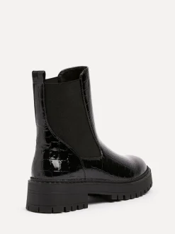 Linzi Black Landon Chunky Croc Mix Ankle Boots With Stud Detail Sole
