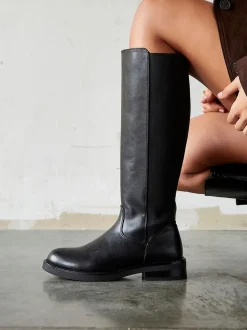 Linzi Black League High Leg Boots with Gusset Back
