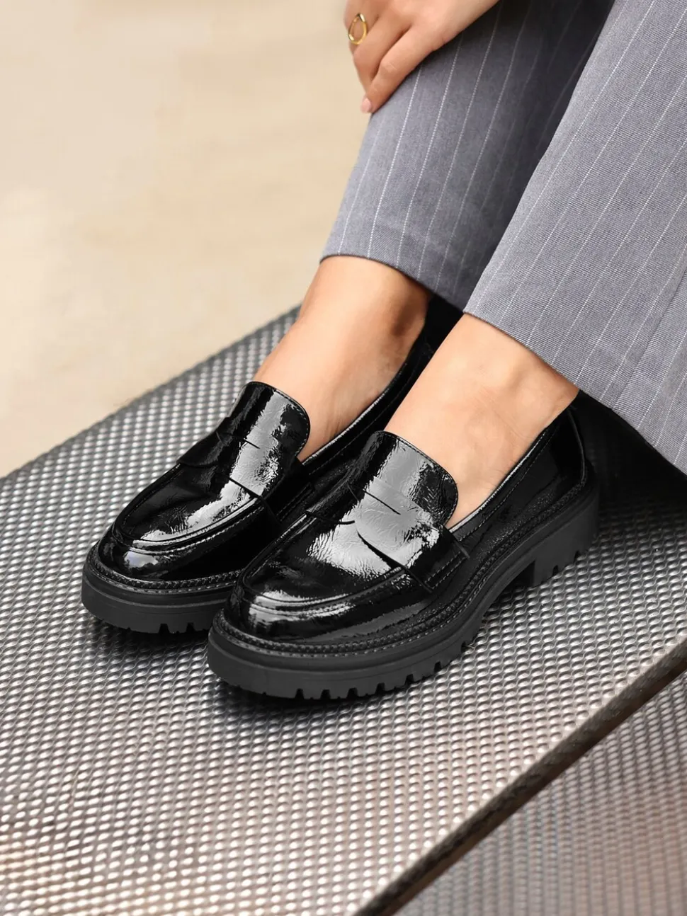 Linzi Black Lesson Chunky Loafers With Classic Front Tab