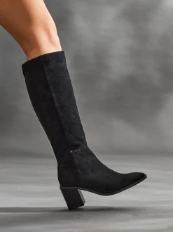 Linzi Black Levine Block Heeled High Leg Boots