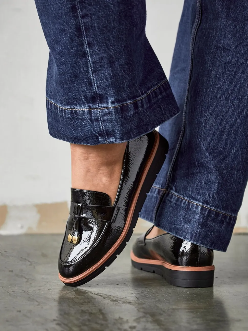 Linzi Black Nancy Patent Loafers With Tassel Detail
