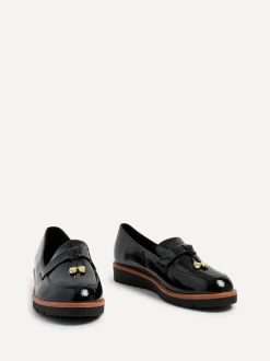 Linzi Black Nancy Patent Loafers With Tassel Detail