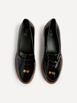 Linzi Black Nancy Patent Loafers With Tassel Detail
