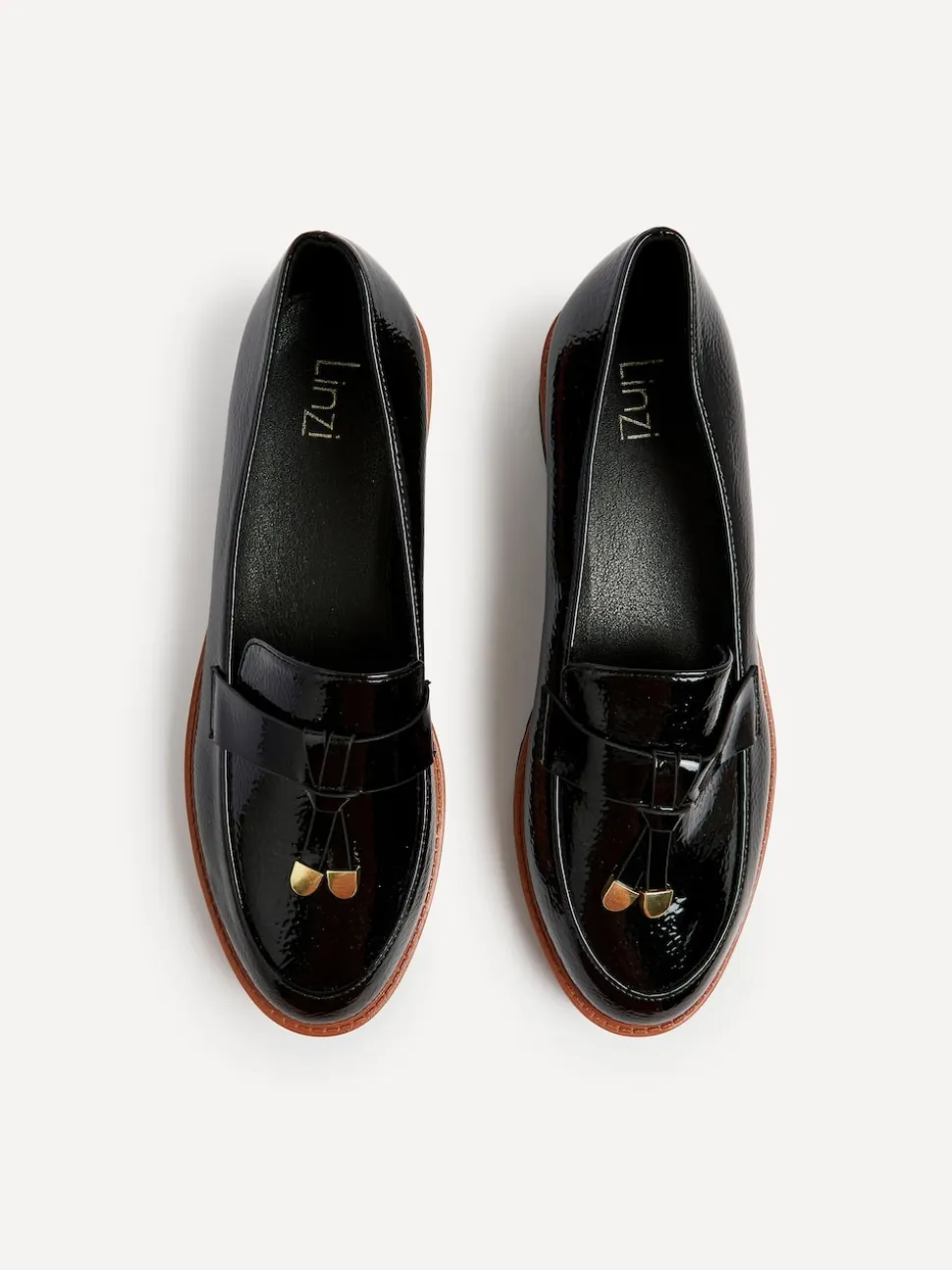 Linzi Black Nancy Patent Loafers With Tassel Detail