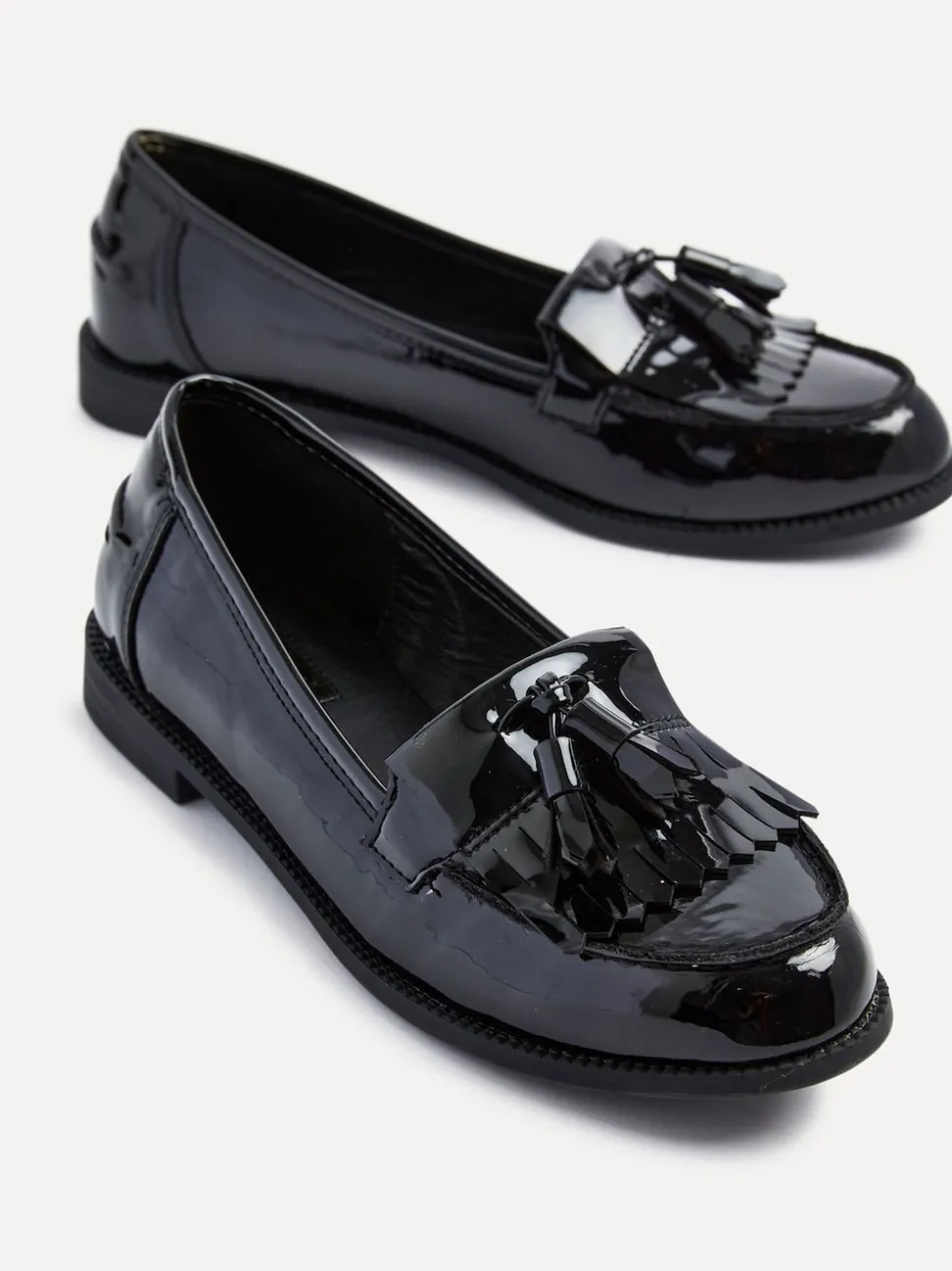 Linzi Black Patent Rosemary Classic Slip-On Loafers With Tassel Detail