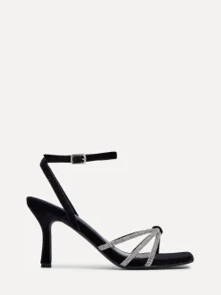 Linzi Black Polly Stiletto Heeled Sandals With Diamante Knot Detail