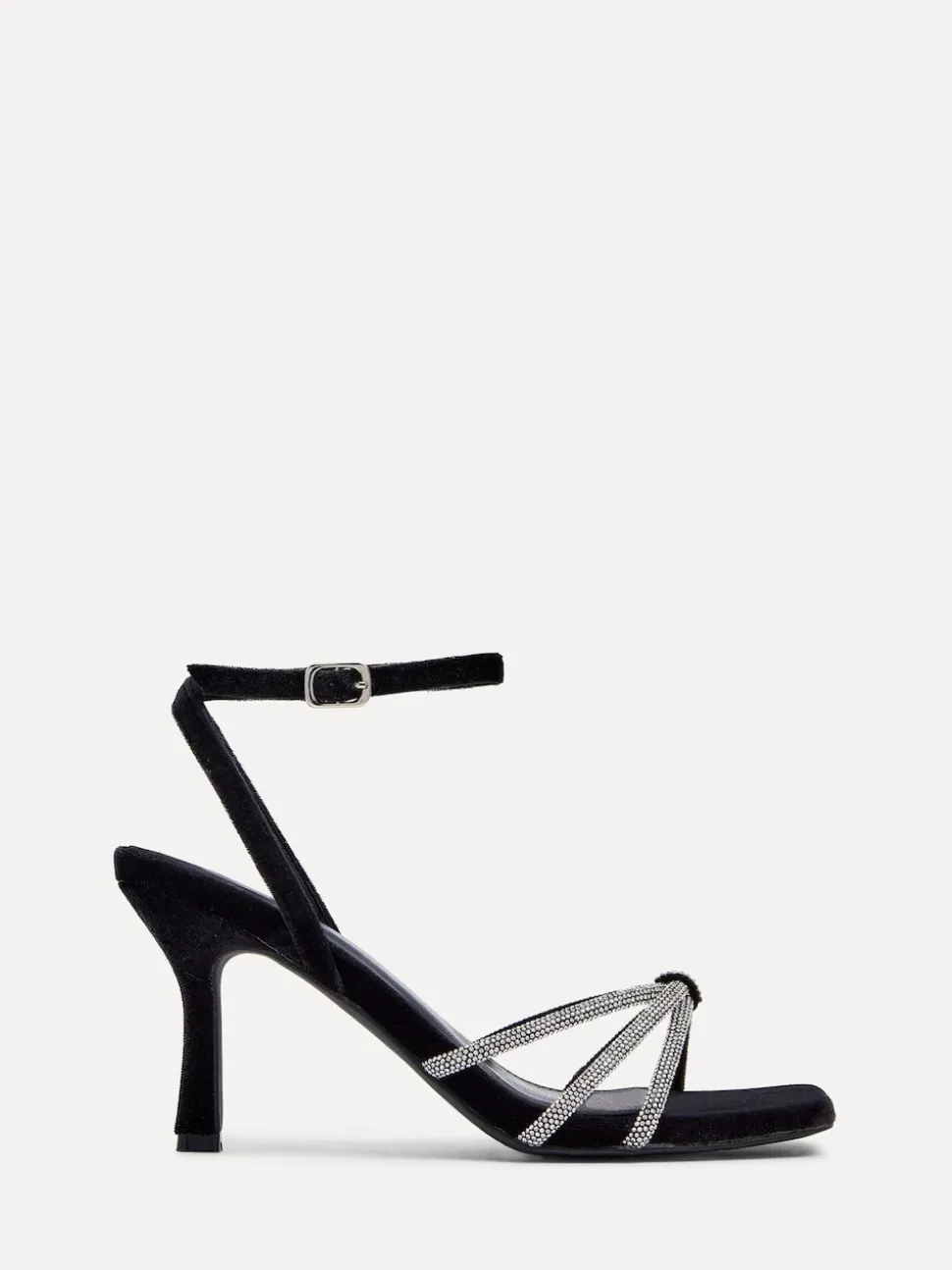 Linzi Black Polly Stiletto Heeled Sandals With Diamante Knot Detail