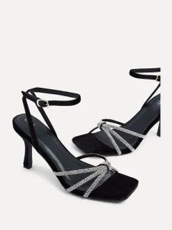 Linzi Black Polly Stiletto Heeled Sandals With Diamante Knot Detail