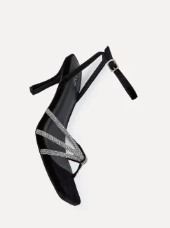 Linzi Black Polly Stiletto Heeled Sandals With Diamante Knot Detail