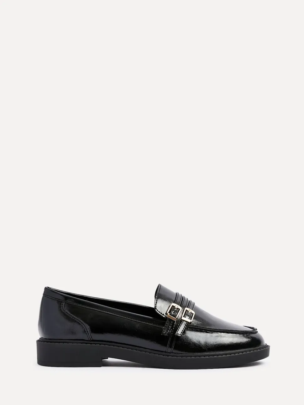 Linzi Black Portland Loafers With Double Buckle Detail
