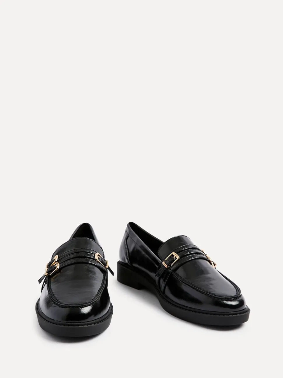 Linzi Black Portland Loafers With Double Buckle Detail