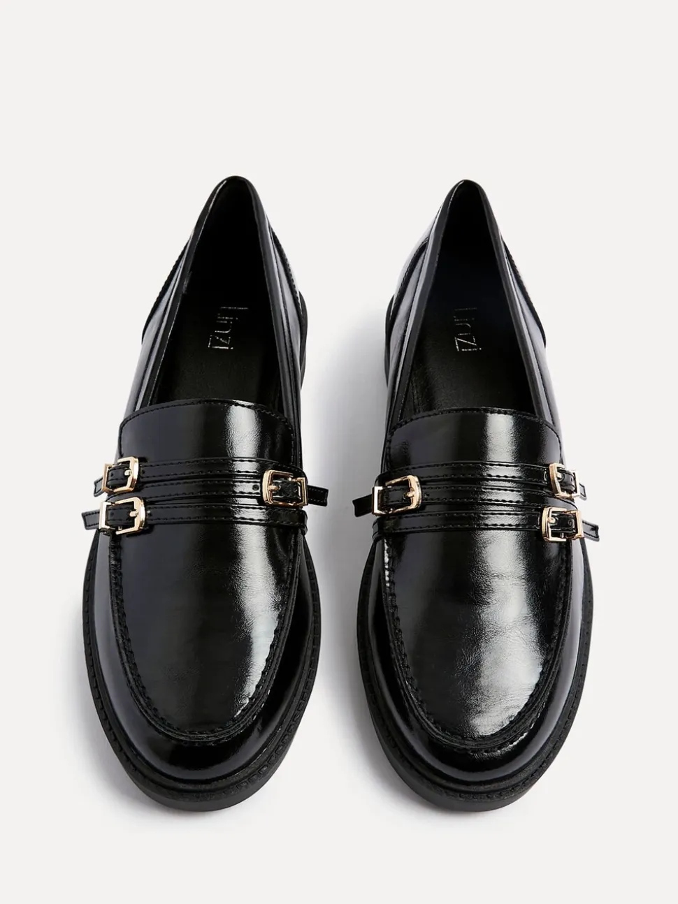 Linzi Black Portland Loafers With Double Buckle Detail