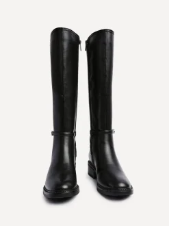Linzi Black Power High Leg Boots With Stretch Side Panel and Buckle Detail