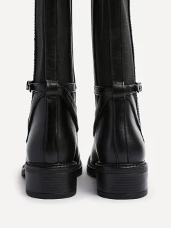 Linzi Black Power High Leg Boots With Stretch Side Panel and Buckle Detail