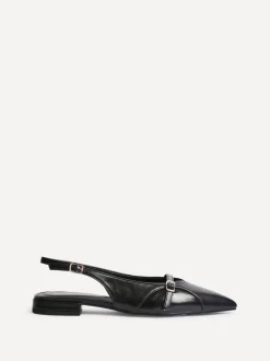 Linzi Black Prague Pointed Toe Ballet Flats With Buckle Detail