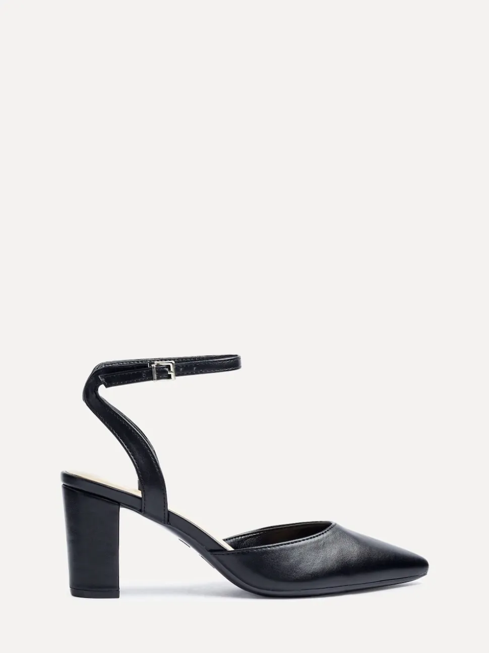 Linzi Black PU Rendall Open Back Block Heeled Court Shoes