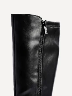 Linzi Black PU Revolve Stretch High Leg Boot With Low Block Heel