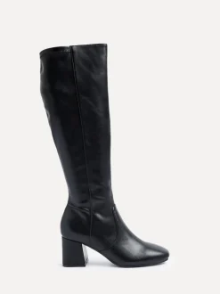 Linzi Black PU Slate Stretch Knee High Block Heel Boots