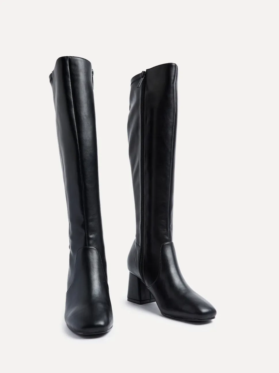 Linzi Black PU Slate Stretch Knee High Block Heel Boots