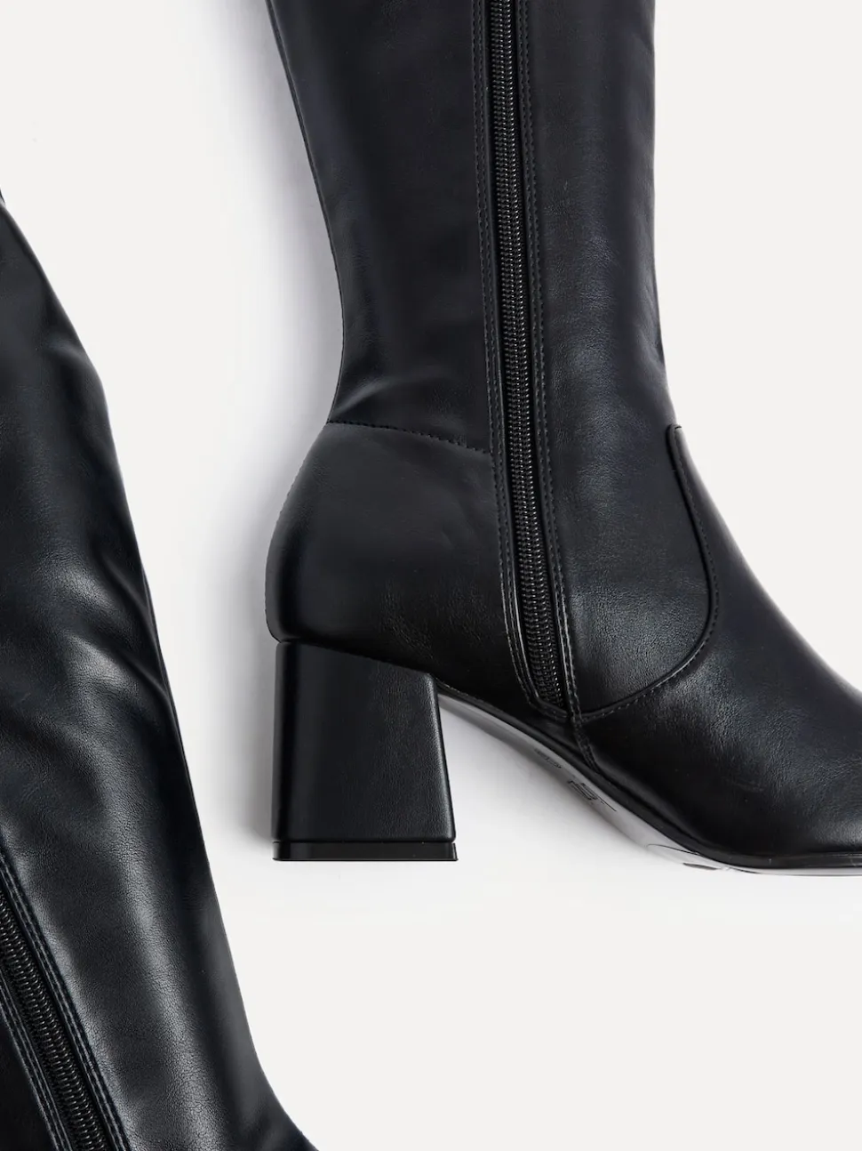 Linzi Black PU Slate Stretch Knee High Block Heel Boots