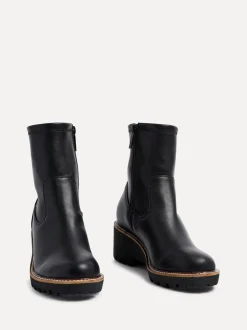 Linzi Black PU Trish Stretch Wedged Heel Ankle Boots