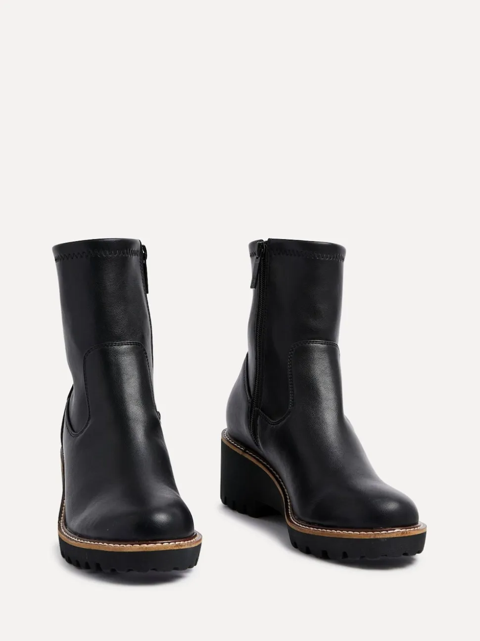 Linzi Black PU Trish Stretch Wedged Heel Ankle Boots