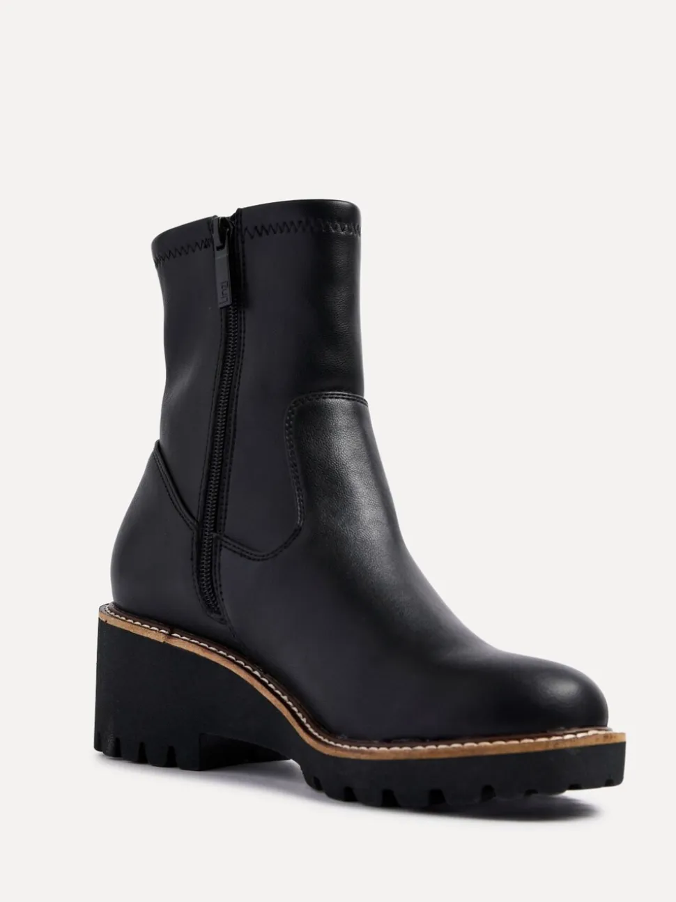 Linzi Black PU Trish Stretch Wedged Heel Ankle Boots