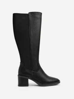 Linzi Black Reason Block Heel High Leg Boots With Back Stretch Panel