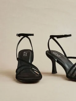 Linzi Black Reflect Wide Fit Strappy Heeled Sandals