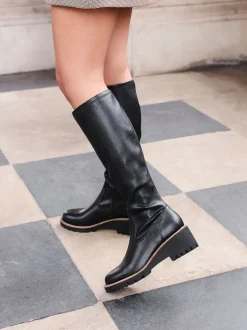 Linzi Black Resist Stretch High Leg Wedge Boots