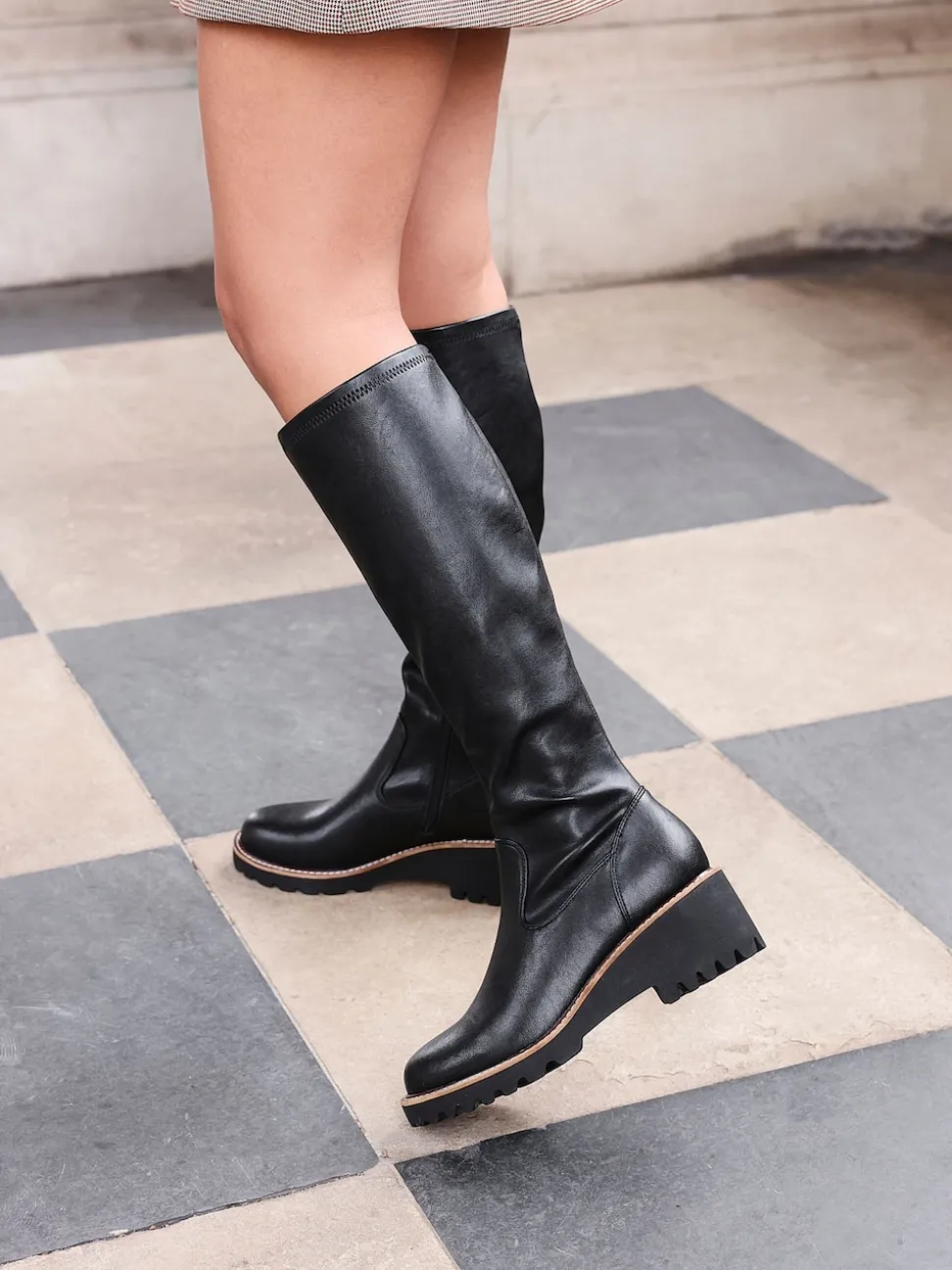 Linzi Black Resist Stretch High Leg Wedge Boots
