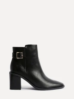 Linzi Black Rise Block Heeled Ankle Boots With Buckle Detail