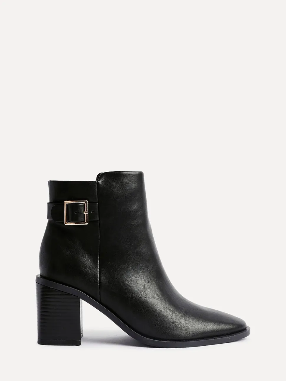 Linzi Black Rise Block Heeled Ankle Boots With Buckle Detail