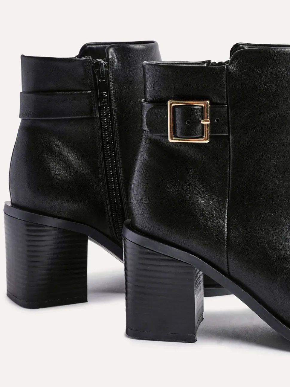 Linzi Black Rise Block Heeled Ankle Boots With Buckle Detail