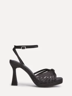 Linzi Black Satin Socialite Strappy Platform Heeled Sandals