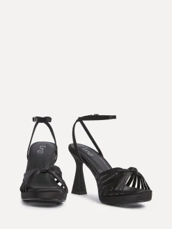 Linzi Black Satin Socialite Strappy Platform Heeled Sandals