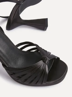 Linzi Black Satin Socialite Strappy Platform Heeled Sandals