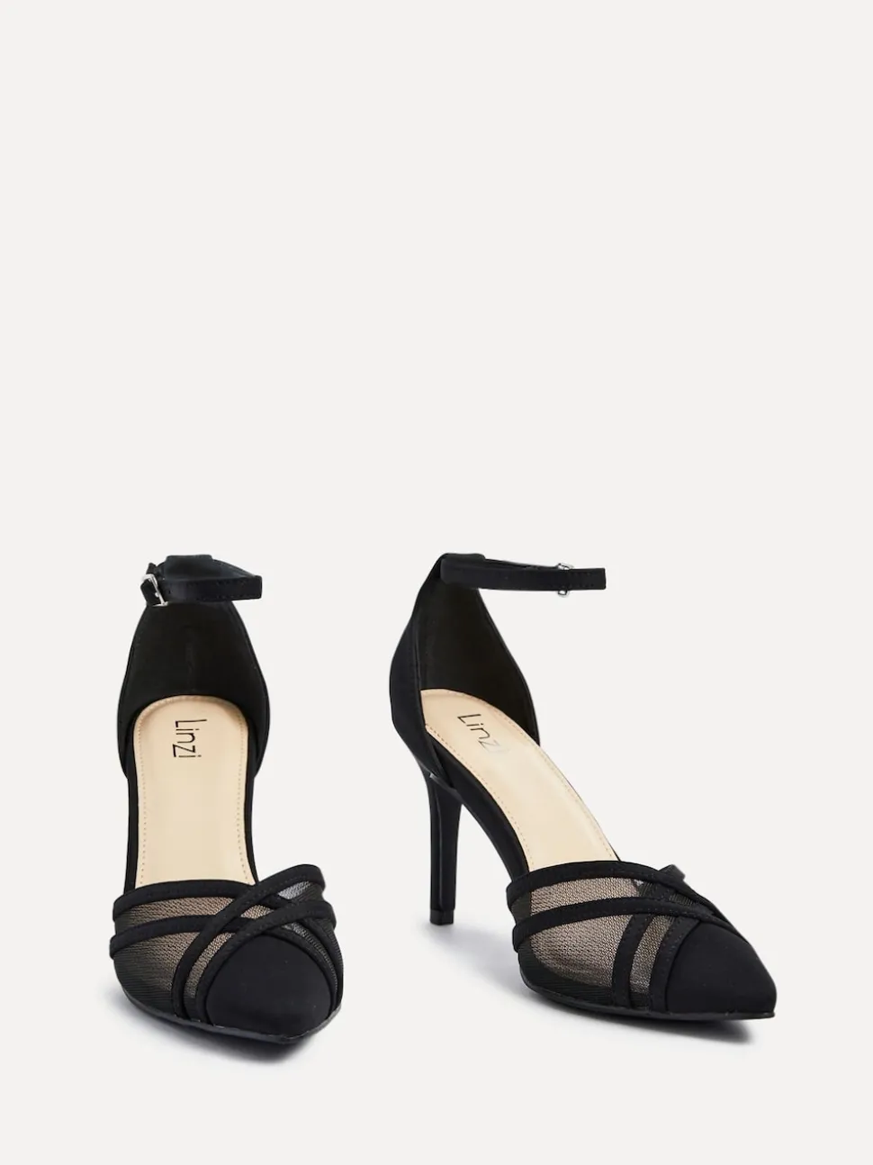 Linzi Black Siobhan Mesh Closed Back Court Heels