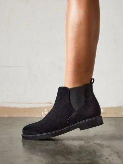 Linzi Black Suede Fauna Wide Fit Chelsea Boots With Stretch Side Panel