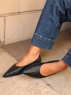Linzi Black Talina Woven Pointed Toe Ballet Flats
