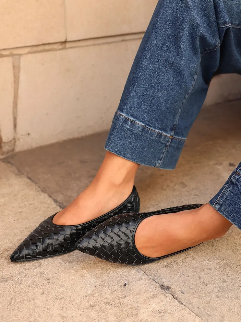 Linzi Black Talina Woven Pointed Toe Ballet Flats