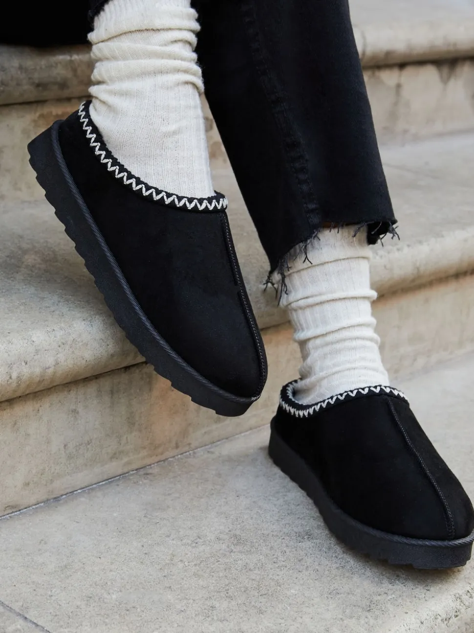 Linzi Black Tana Faux Suede Slip-On Slippers