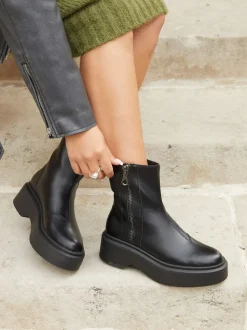 Linzi Black Valley Platform Ankle Boots With Side Zip Detail